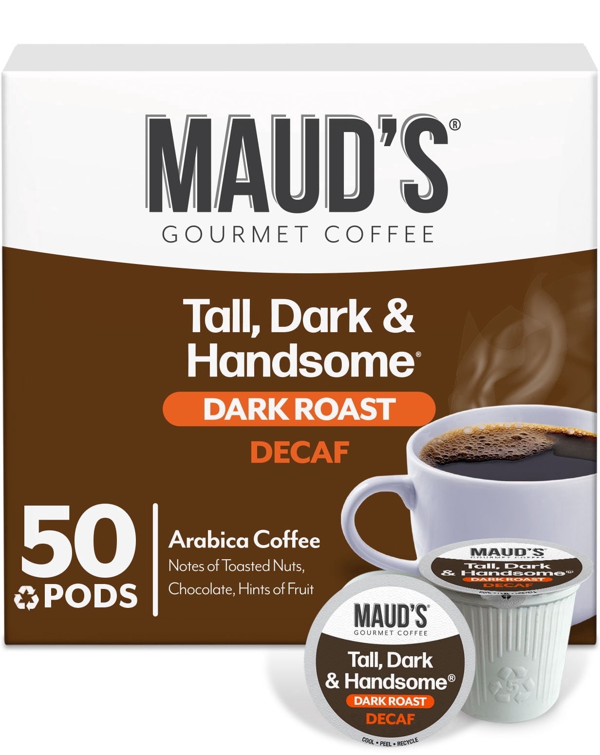 Maud's Decaf Dark Roast Coffee Pods, 50ct, Decaffeinated Coffee in Single Serve Pods – 100% Arabica Beans, Compatible with Keurig K Cups Maker