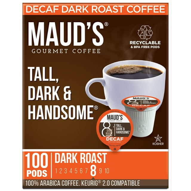 Maud's Decaf Dark Roast Coffee Pods, Tall Dark and Handsome, Compatible