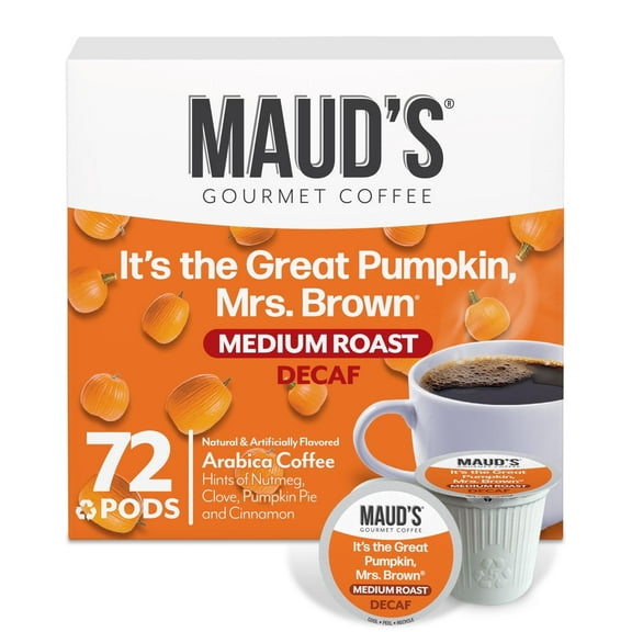 Maud's Decaf Pumpkin Spice Flavored Coffee Pods, 72 ct, Medium Roast Flavored Coffee in Recyclable Single Serve Pods – 100% Arabica Coffee, Compatible with Keurig K Cups Maker