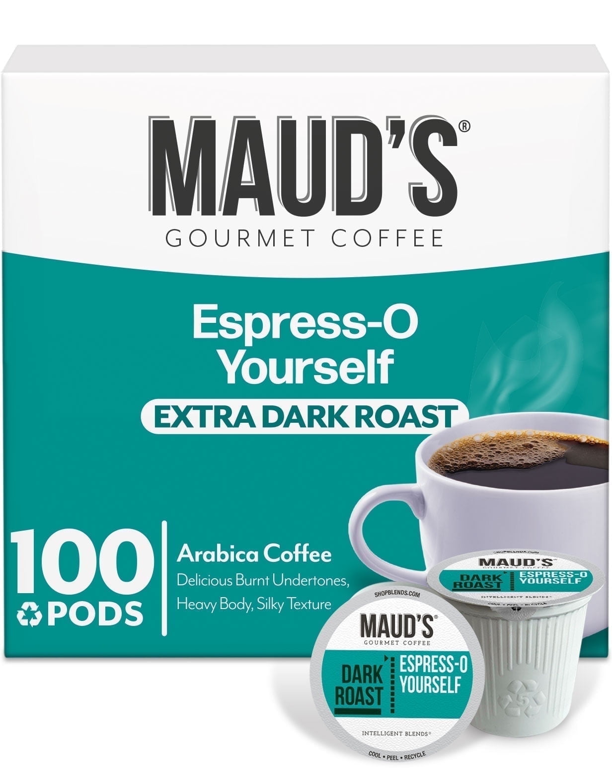 Maud's Espresso Coffee Dark Roast (Espress-O Yourself), 100ct. Solar Energy Produced Recyclable Single Serve Coffee Pods - Richly Satisfying Arabica Beans California Roasted, Espresso KCup Compatible