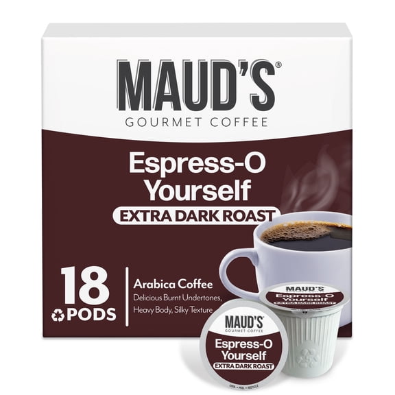 Maud's Espresso Roast Coffee Pods, 18 ct, Dark Roast Coffee in Single Serve Pods  100% Arabica Coffee, Compatible with Keurig K Cups Maker