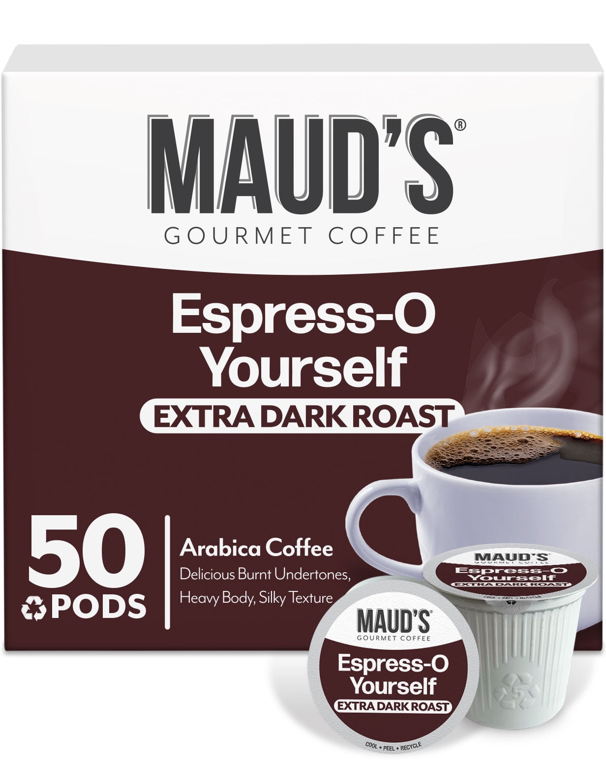 Maud's Espresso Roast Coffee Pods, 50ct, Dark Roast Coffee in Recyclable Single Serve Pods 100% Arabica Beans, Compatible with Keurig K Cups Maker