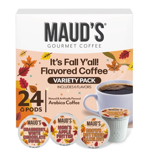 Maud's Fall Flavored Coffee Pods Variety Pack, 24ct, 6 Assorted Flavors, Medium Roast Coffee in Single Serve Pods – 100% Arabica Beans, Compatible with Keurig K Cups Maker