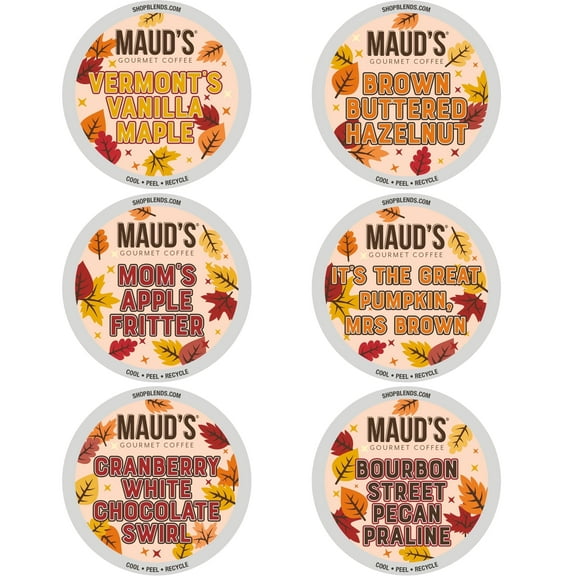 Maud's Fall Flavored Coffee Pods Variety Pack, 24ct, 6 Assorted Flavors, Medium Roast Coffee in Recyclable Single Serve Pods 100% Arabica Beans, Compatible with Keurig K Cups Maker
