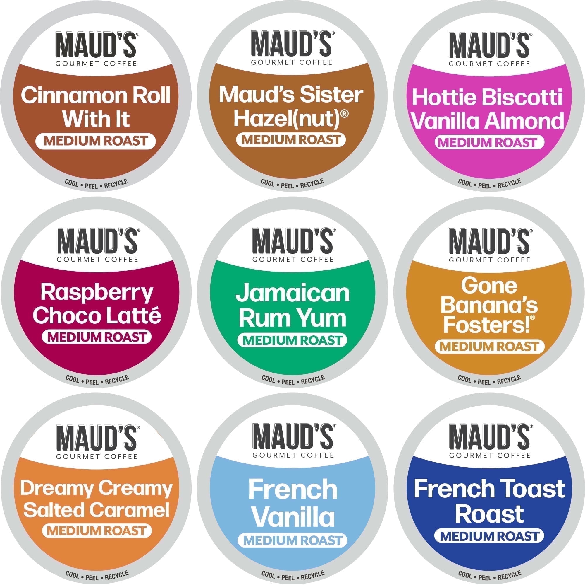 Maud's Flavored Coffee Pods Variety Pack, 40 ct, 9 Assorted Flavors, Medium Roast Flavored Coffee in Recyclable Single Serve Pods 100% Arabica Beans, Compatible with Keurig K Cups Maker