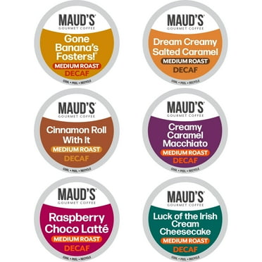 Maud's Flavored Decaf Coffee Pods Variety Pack, 24 ct, 6 Assorted Roasts & Flavors, Decaf Medium Roast Coffee in Recyclable Single Serve Pods - 100% Arabica Beans, Compatible with Keurig K Cups Maker