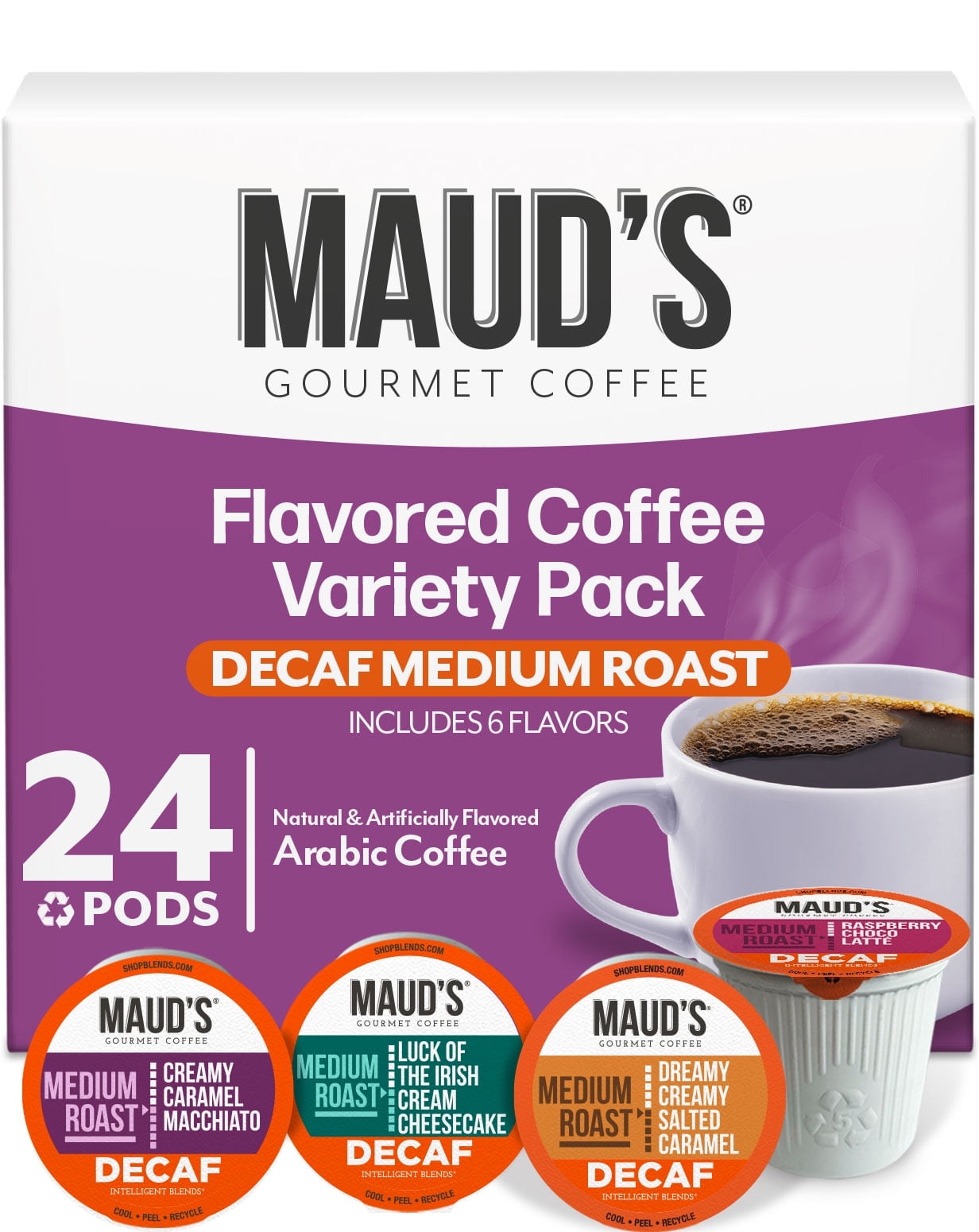 Maud's 24ct Decaf Coffee Pods Sampler Variety Pack, Flavored, K-Cup Compatible, Multi-Keurig