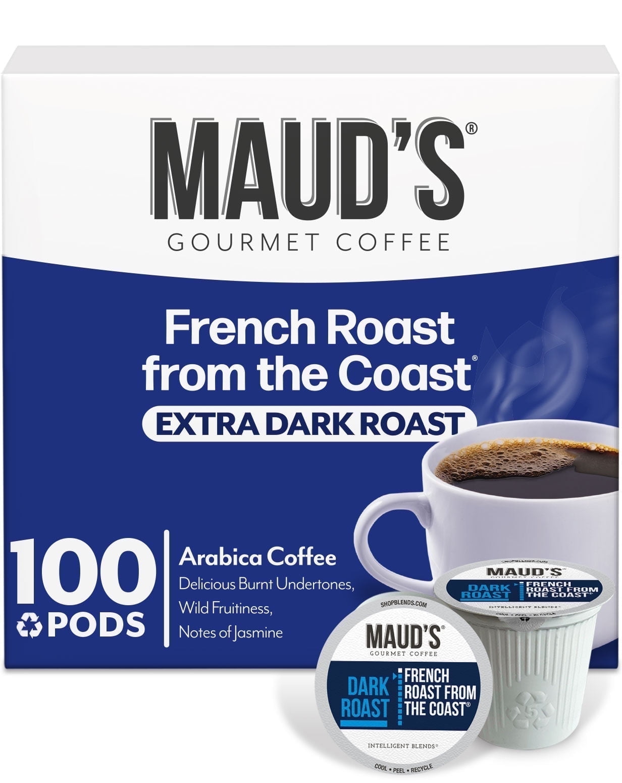 Maud's French Roast Coffee Pods, French Roast From The Coast, Compatible w/ K-Cup Brewers, 100ct