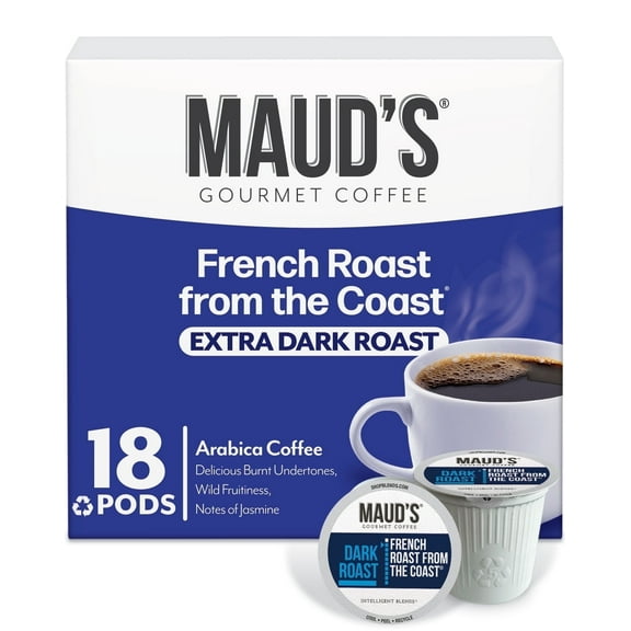Maud's French Roast Coffee Pods, French Roast From The Coast, Compatible w/ K-Cup Brewers, 18ct