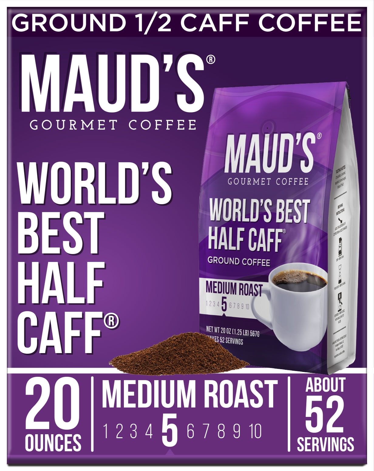 Maud's Half Caff Bagged Ground Coffee, 20oz