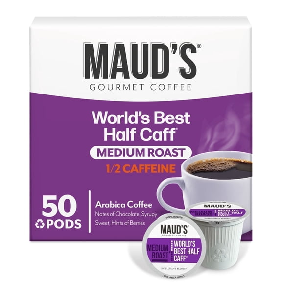 Maud's Half Caff Coffee Pods, 50ct, Medium Roast Coffee in Single Serve Pods 100% Arabica Coffee, Compatible with Keurig K Cups Maker