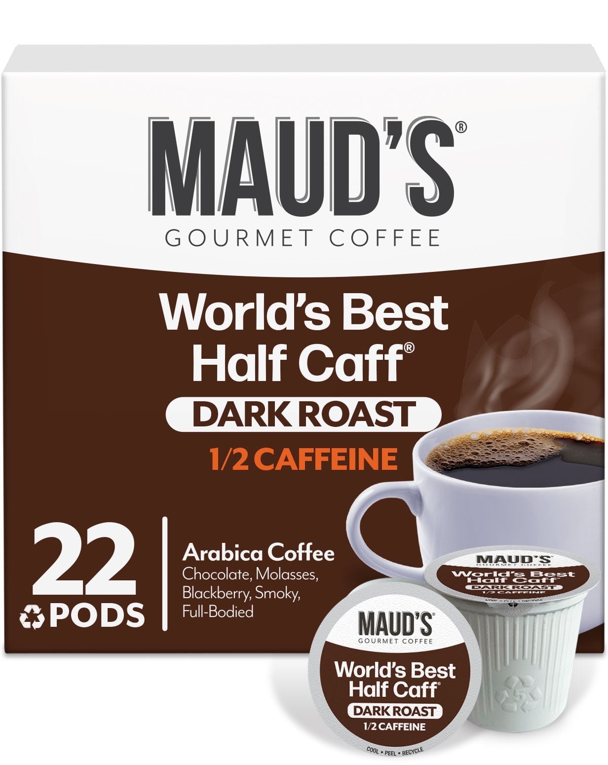 Maud's Half Caff Dark Roast Coffee Pods, 22ct, Recyclable Single Serve Pods 100% Arabica Coffee, Compatible with Keurig K Cups Maker