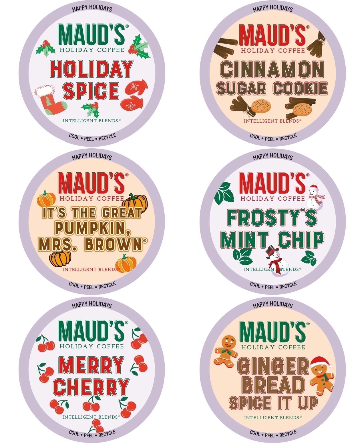 Maud's Holiday Blend Coffee Pods Variety Pack, 24 ct, 6 Assorted Flavors, Medium Roast Coffee in Single Serve Pods – 100% Arabica Beans, Compatible with Keurig K Cups Maker