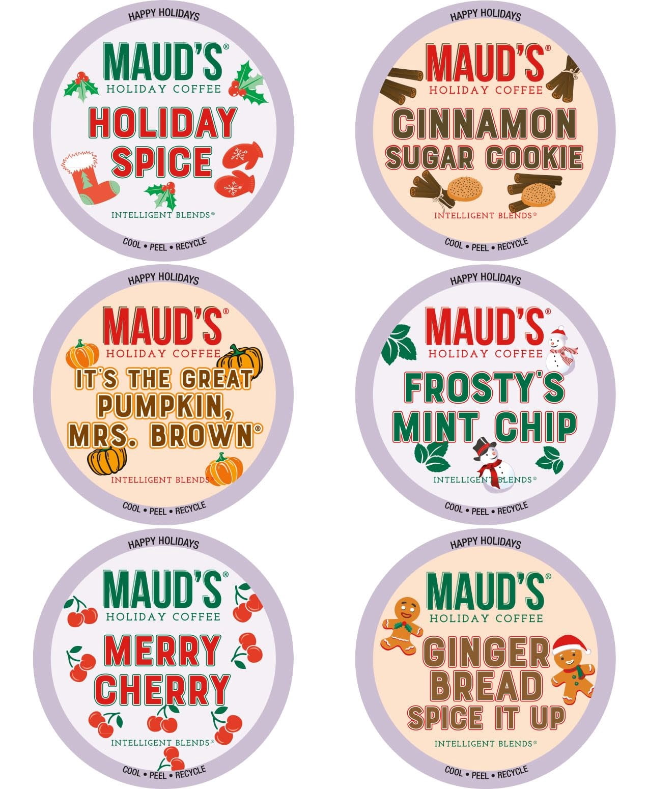 Maud's Holiday Blend Coffee Pods Variety Pack, 42 ct, 6 Assorted Flavors, Medium Roast Coffee in Single Serve Pods – 100% Arabica Coffee, Compatible with Keurig K Cups Maker