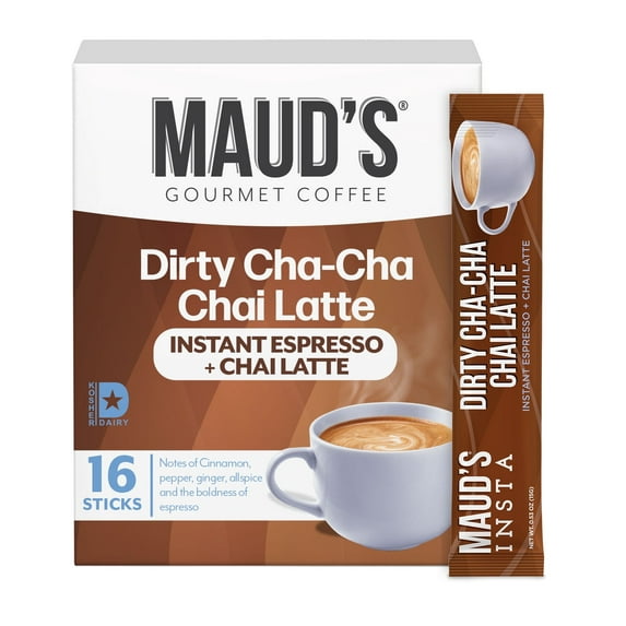 Maud's Instant Chai Latte, Dirty Cha Cha Chai Latte, Flavored Instant Tea Sticks, 16ct