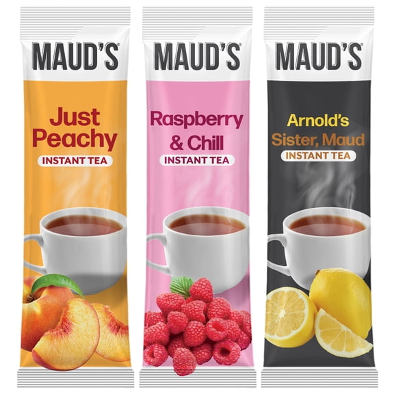 Maud's Instant Tea Variety Pack - 24 ct Lemonade, Peach & Raspberry Flavored Iced Powder Packets - Just Add Water for Hot or Iced Tea