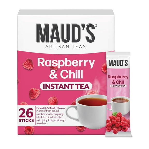 Maud's Instant Tea Raspberry & Chill, 26 ct, Raspberry Flavored Tea Packets, Instant Hot or Iced - Just add water