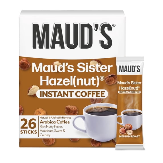 Maud's Instant Sweet Hazelnut Coffee, Sister Hazelnut, Instant Coffee Packets, 26ct