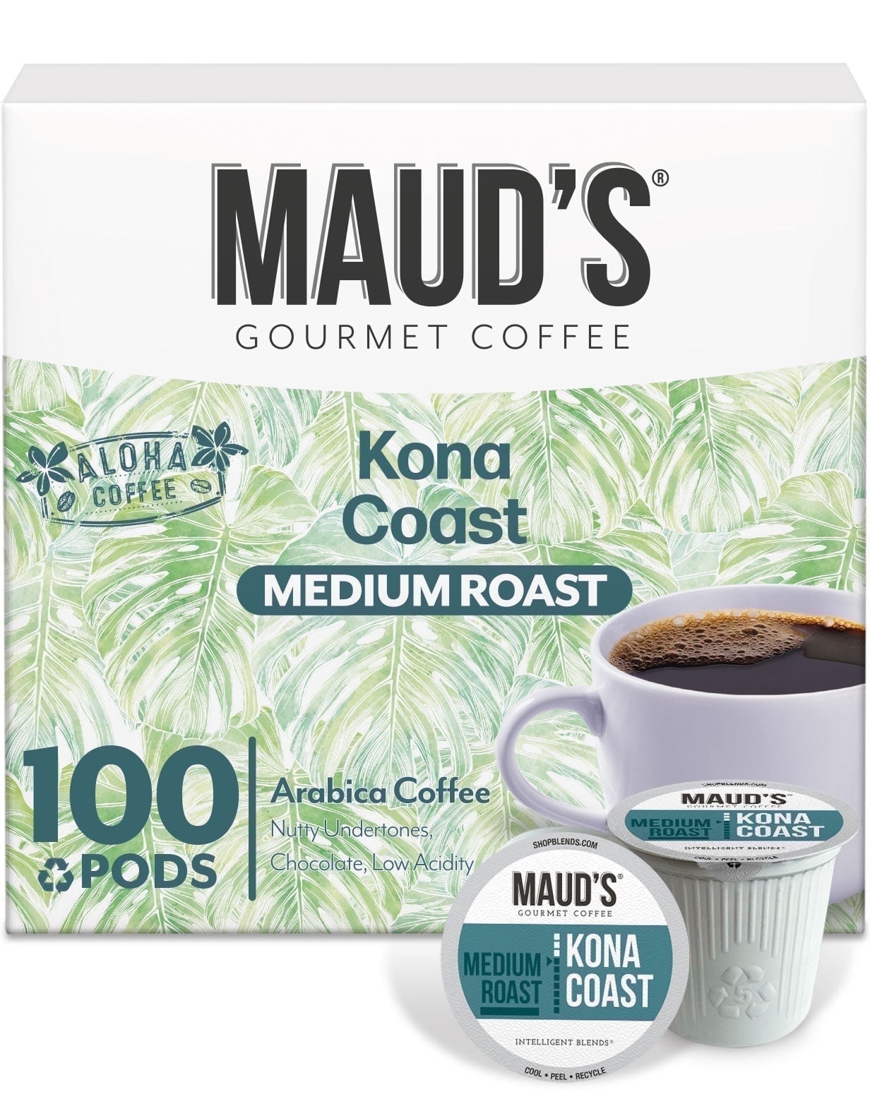 Maud's Kona Coffee Pods, 100 ct, Medium Roast Coffee in Single Serve Pods – 100% Arabica Coffee, Compatible with Keurig K Cups Maker