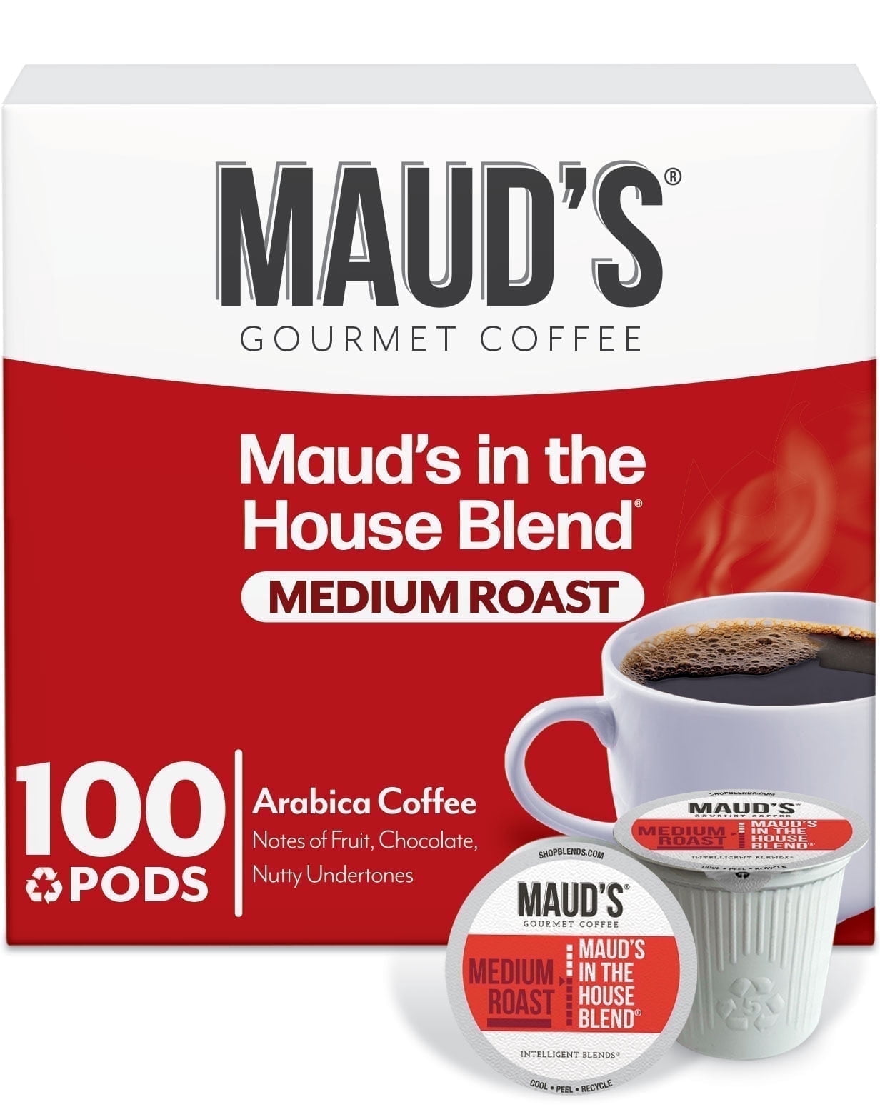 Maud's Medium Roast Coffee Pods, In The House Blend, Compatible w/ K-Cup Brewers, 100ct