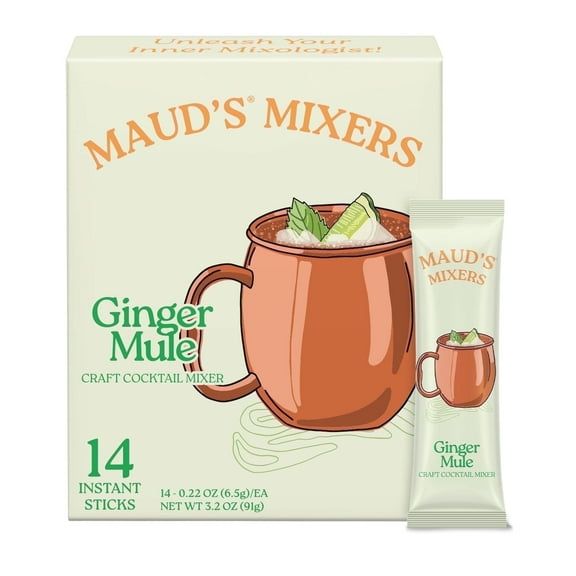 Maud's Mixers Ginger Mule Cocktail Mix, 14 ct, Mocktail Non-Alcoholic Drinks - Made with Real Fruit, Agave, and Ginger - Low Calorie, Low Sugar, Easy to Mix