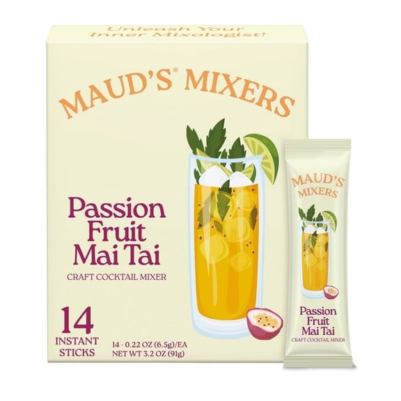 Maud's Mixers Passion Fruit Mai Tai Cocktail Mix, 14 ct, Mocktail Non-Alcoholic Drinks - Made with Real Fruit and Agave - Low Calorie, Low Sugar, Easy to Mix