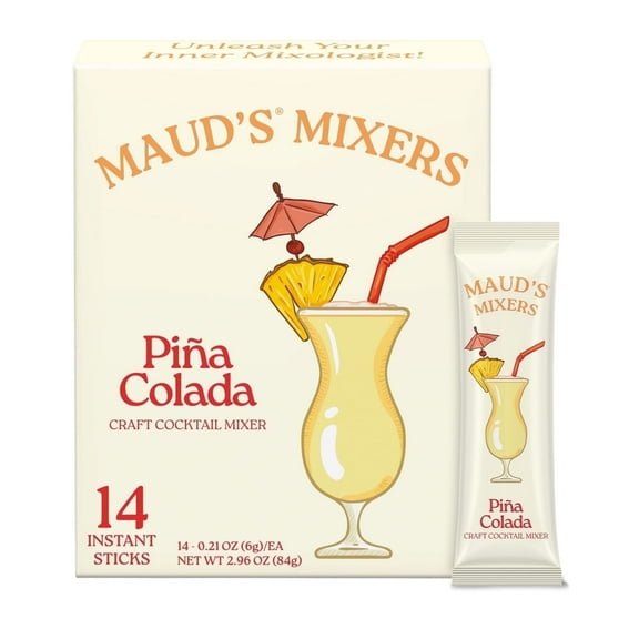 Maud's Mixers Pina Colada Cocktail Mix, 14 ct, Mocktail Non-Alcoholic Drinks - Made with Real Agave - Low Calorie, Low Sugar, Easy to Mix