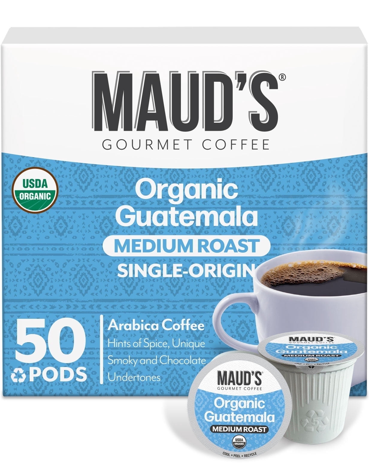 Maud's Organic Guatemalan Coffee Pods, 50 ct, Single Origin Guatemalan Medium Roast Coffee in Single Serve Pods – 100% Arabica Beans, Compatible with Keurig K Cups Maker