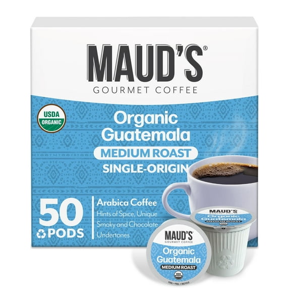 Maud's Organic Guatemalan Coffee Pods, 50 ct, Single Origin Guatemalan Medium Roast Coffee in Recyclable Single Serve Pods – 100% Arabica Beans, Compatible with Keurig K Cups Maker