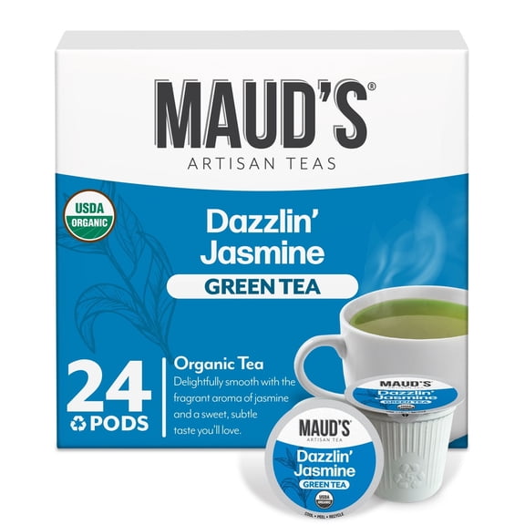 Maud's Organic Jasmine Green Tea Pods, Dazzlin' Jasmine, Compatible w/ K-Cup Brewers, 24ct