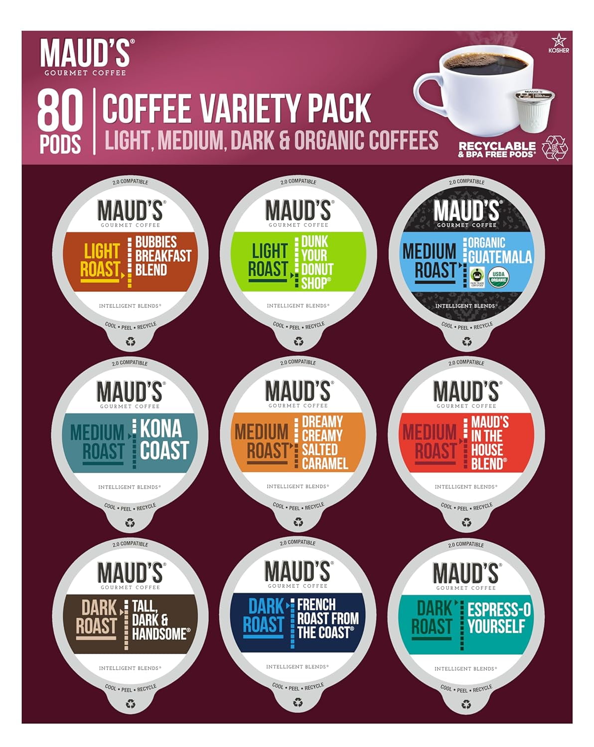 Maud's Original Flavored Coffee Pods Variety Pack, 80 ct 9 Assorted