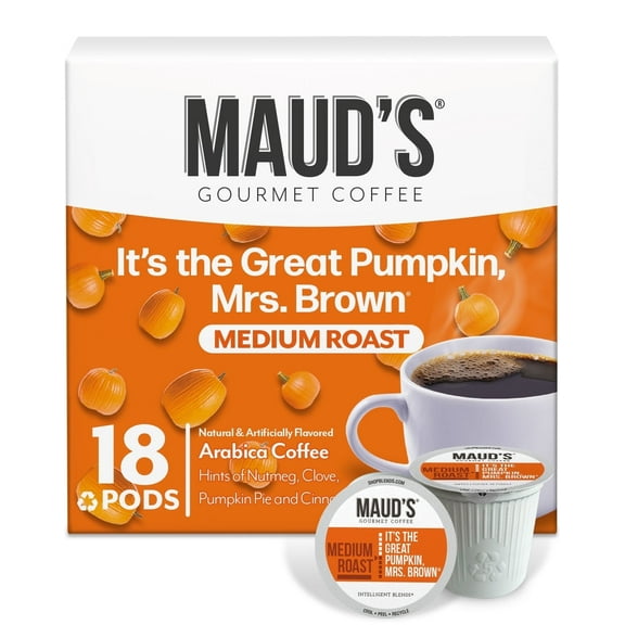 Maud's Pumpkin Spice Coffee Pods, Great Pumpkin Mrs. Brown, Compatible w/ K-Cup Brewers, 18ct