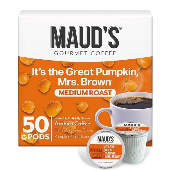 Maud's Pumpkin Spice Flavored Coffee Pods, 50 ct - 100% Arabica Medium Roast Coffee, Solar Energy Produced Recyclable Single Coffee Pods Compatible with Keurig K-Cup Brewers