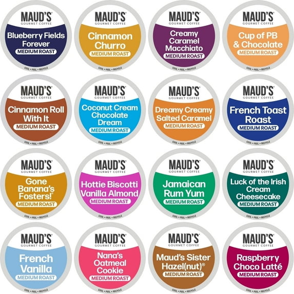 Maud's Super Flavored Coffee Pods Variety Pack, 16 Flavors, Compatible w/ K-Cup Brewers, 80ct