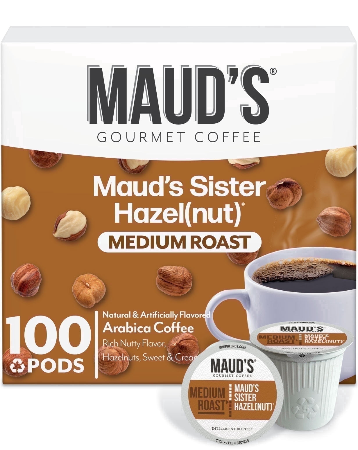 Maud's Sweet Hazelnut Medium Roast Coffee Pods, Sister Hazelnut, Compatible w/ K-Cup Brewers, 100ct