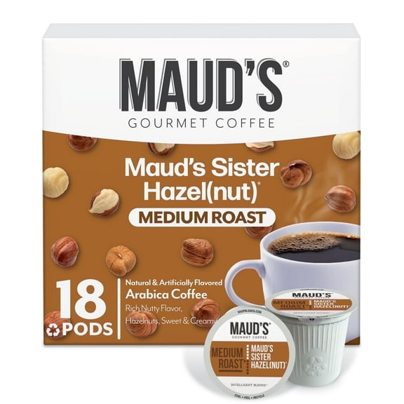 Maud's Sweet Hazelnut Flavored Coffee Pods, 18 ct, Medium Roast Flavored Coffee in Recyclable Single Serve Pods  100% Arabica Coffee, Compatible with Keurig K Cups Maker