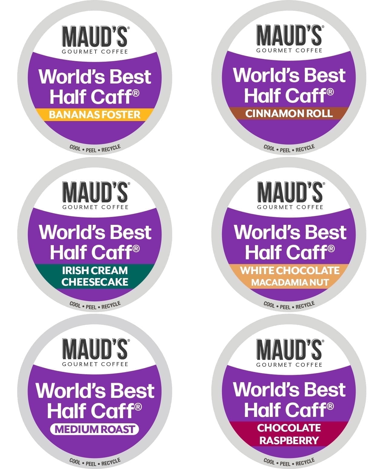 Maud's Half Caff Coffee Pods Variety Pack, 48 ct, 6 Assorted Flavors, Medium Roast Coffee in Recyclable Single Serve Pods 100% Arabica Coffee, Compatible with Keurig K Cups Maker
