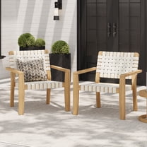 Maude Classic Outdoor Patio Club Chairs with Rope Weaving, Armchairs with Solid Wood Frame, White, Set of 2