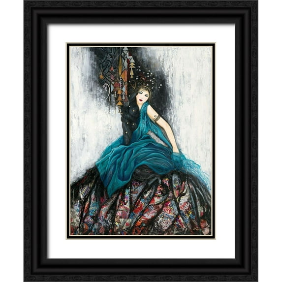 Maugeri, Valerie 12x14 Black Ornate Wood Framed with Double Matting Museum Art Print Titled - Le voile bleu