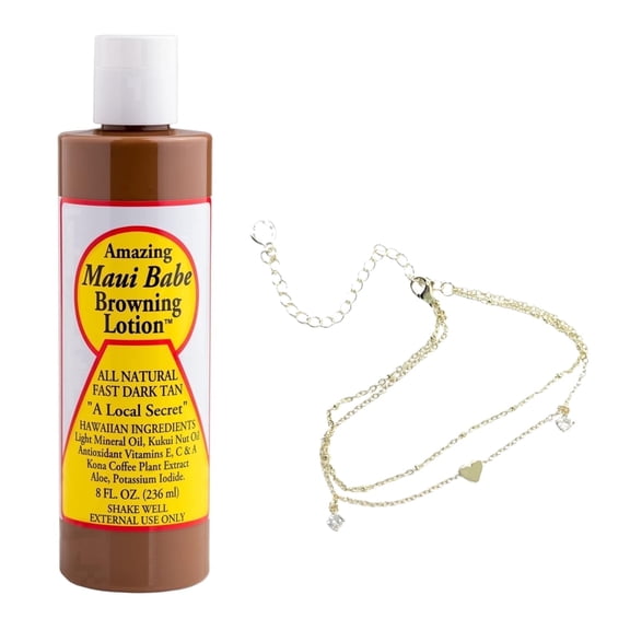 Maui Babe Browning Lotion 8 fl oz Tanning Lotion & Anklet Hawaiian Dark Tanning Formula for a Deep, Sun-Kissed Glow Moisturizing Outdoor Tanner for Smooth, Hydrated Skin