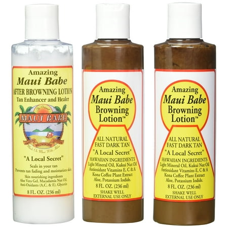 Maui Babe Tanning Pack (2 Browning Lotions 8 oz, 1 After Browning Lotion 8 oz), (Pack of 3)