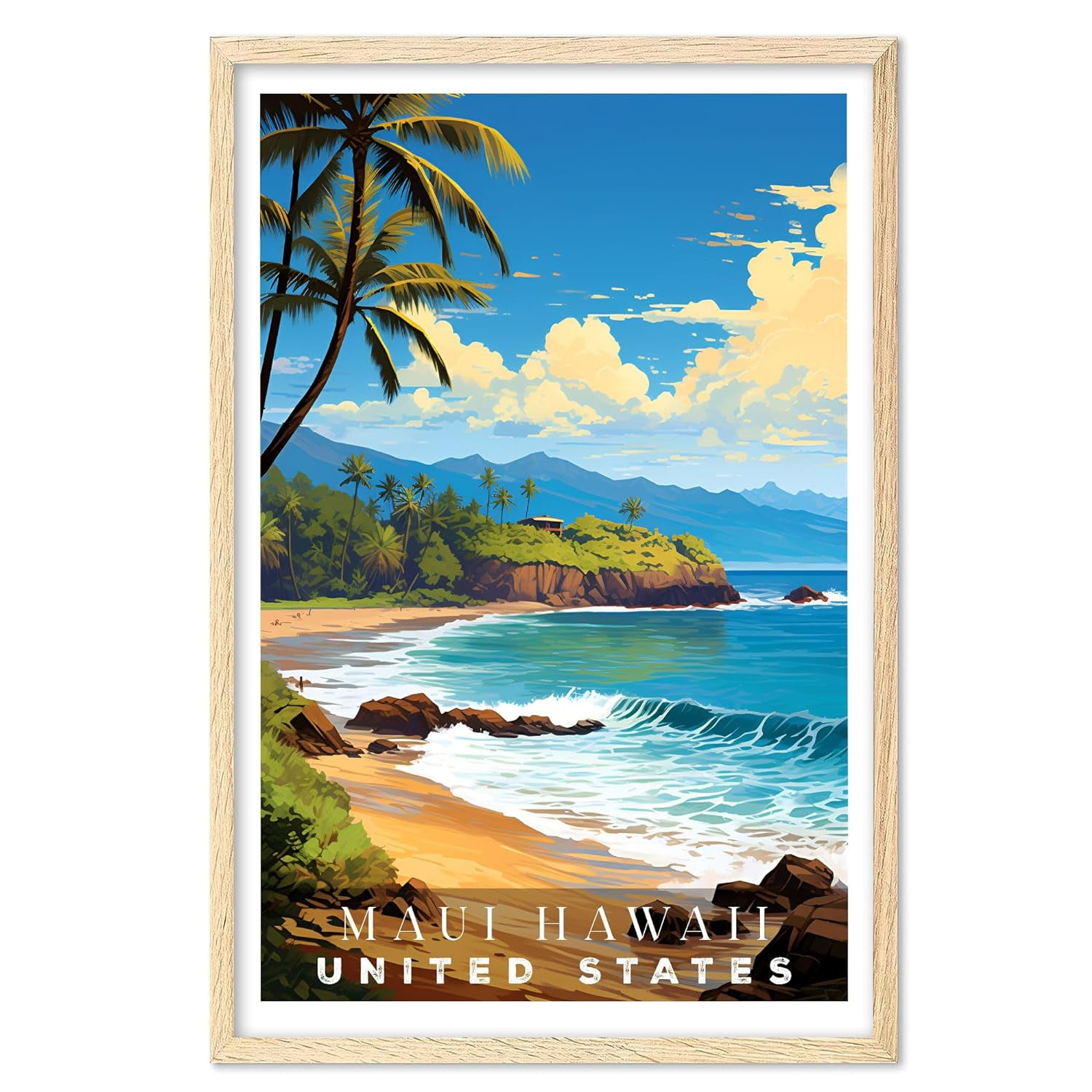 Maui Beach Poster, Beautiful Beach Prints, Vintage Travel Posters ...