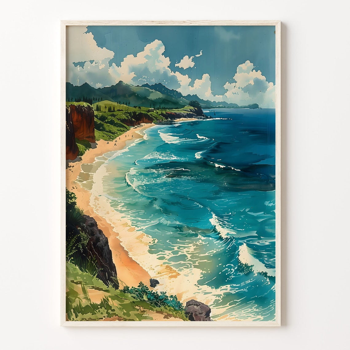 Hawai Edrawing Maui Coastline Hawaii Wall Art Print, Living Room, Gallery Wall, Home ...