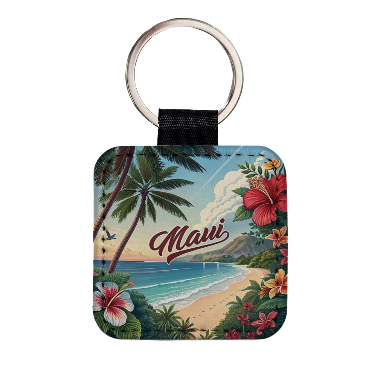 Maui, Hawaii HI Travel City State Stamp Faux Leather Square Keychain ...