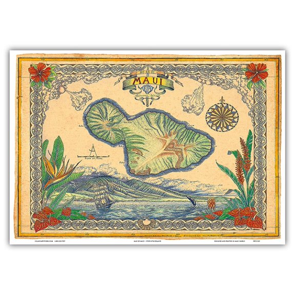 Maui Hawaii No Ka 'Oi (Maui is the Best) - Vintage Pictorial Map by Steve Strickland - Master Art Print 10in x 14in