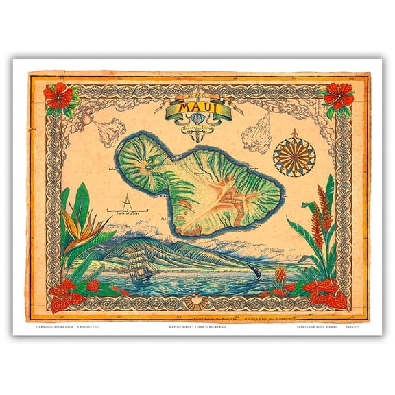 Maui Hawaii No Ka 'Oi (Maui is the Best) - Vintage Pictorial Map by Steve Strickland - Master Art Print (Unframed) 9in x 12in