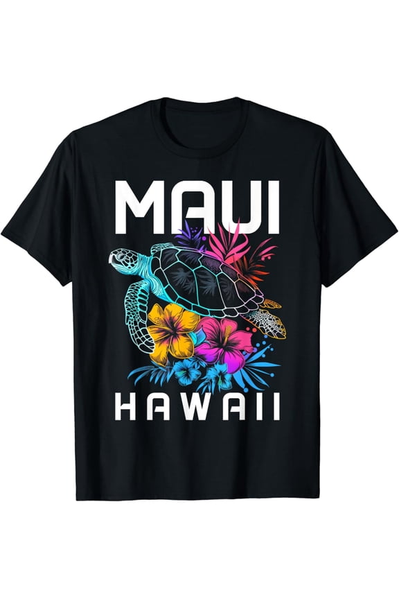 Maui Hawaii Sea Turtle Scuba Diving Flower Hawaiian Souvenir T-Shirt, F657 Tshirt All Size S-5XL
