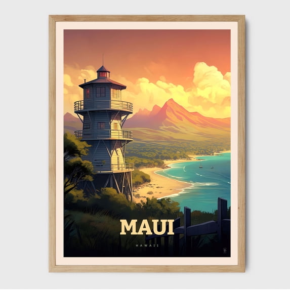 Maui Hawaii Surf Decor Vintage Travel Wall Art, Unframed Paper Poster 11x14in