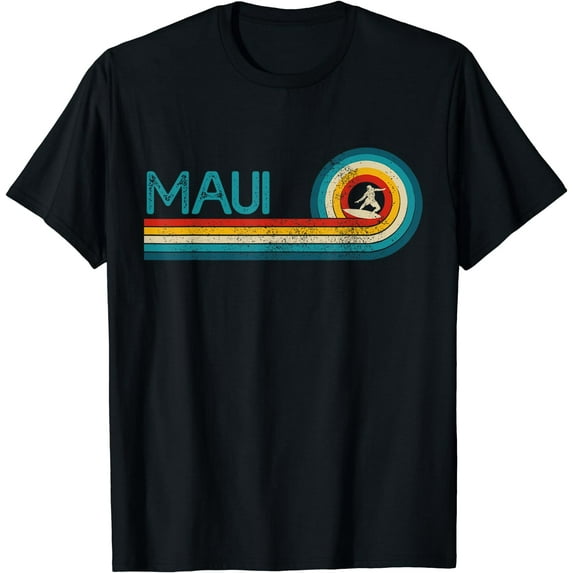 Maui Hawaii Surf Vintage Beach Surfer Surfing Gift T-Shirt Black Large