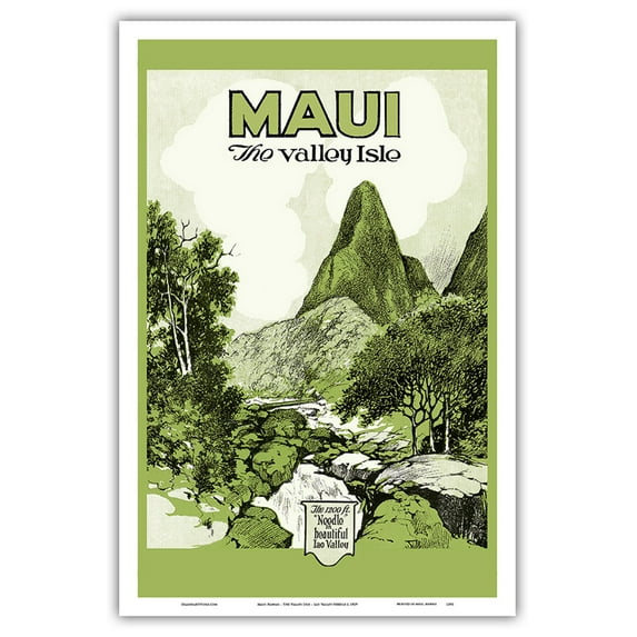 Maui Hawaii - The Valley Isle - Iao Valley Needle - Vintage Travel Poster c.1929 - Master Art Print (Unframed) 12in x 18in